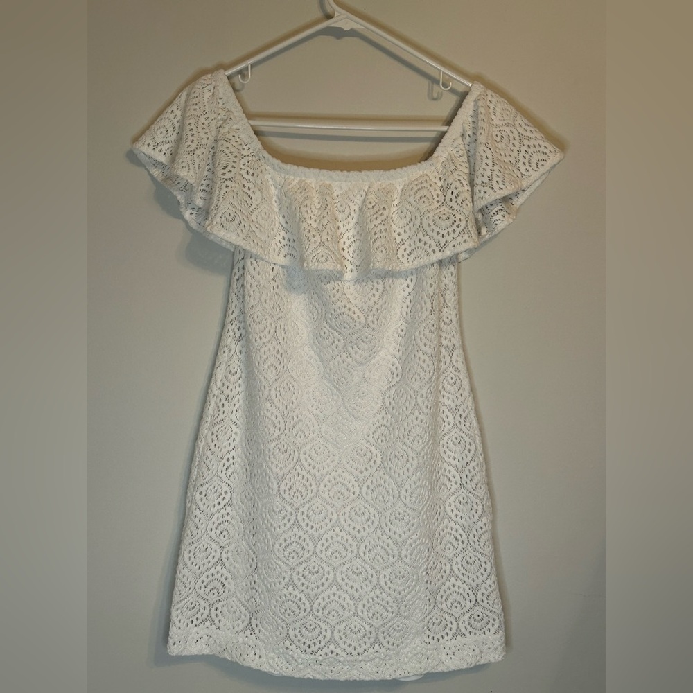 Lilly Pulitzer La Fortuna White Off The Shoulder Lace Mini Dress Size S **READ**